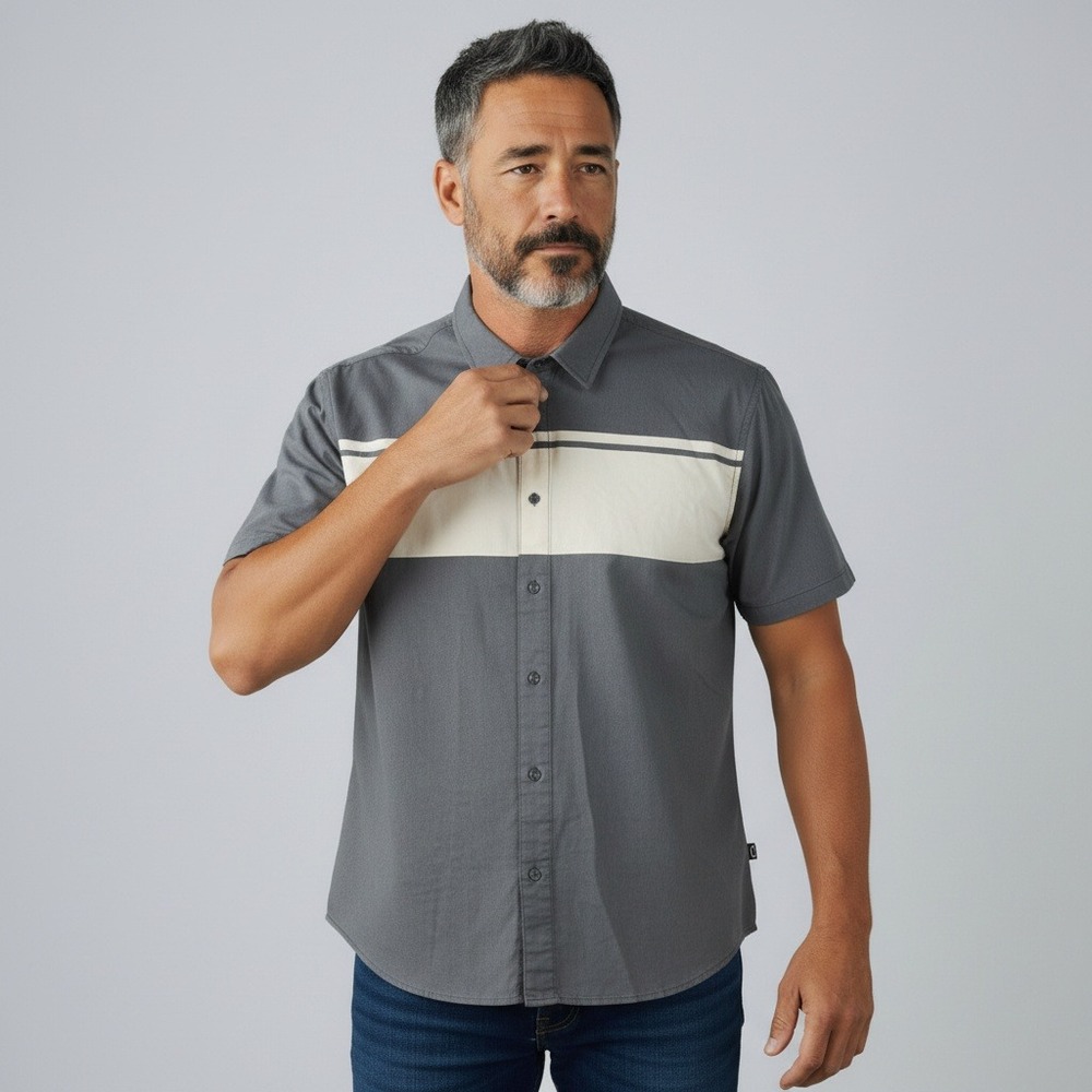 Oakley Button Down Shirt XXL Gray Cream Colorblock Short Sleeve Regular Fit